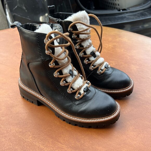 Shoes - A New Day Leighton Womens 6 Hiking Boot Black Memory Foam Lace‎ Up Faux Fur